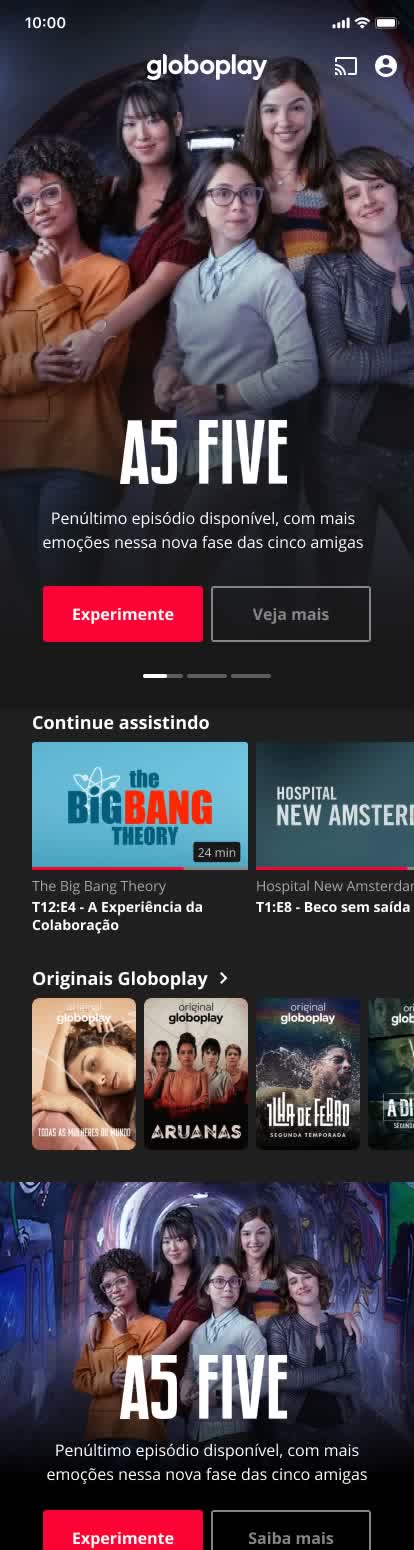 The Globoplay home: the Premium Highlight at the top, content rails below.